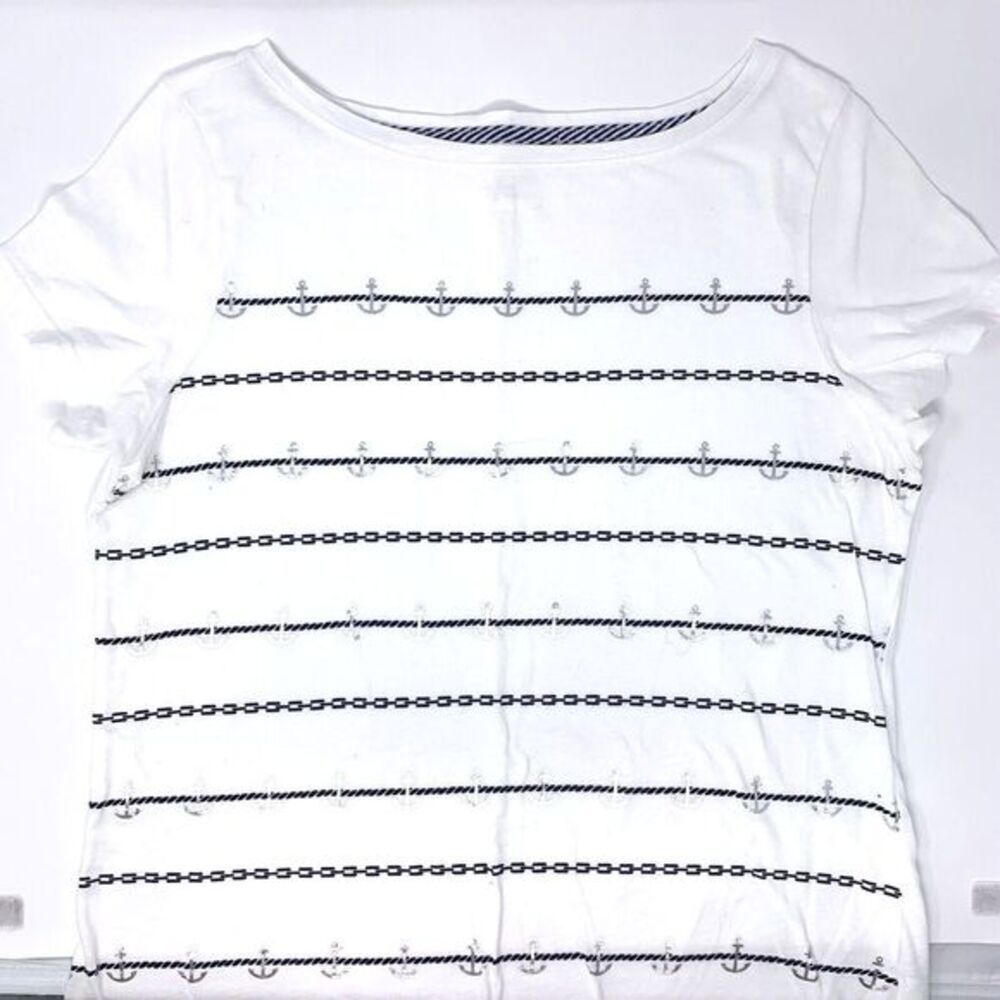 NAUTICA White with Anchors Blue Chain‎ Link Cotton Women's Shirt Size Large